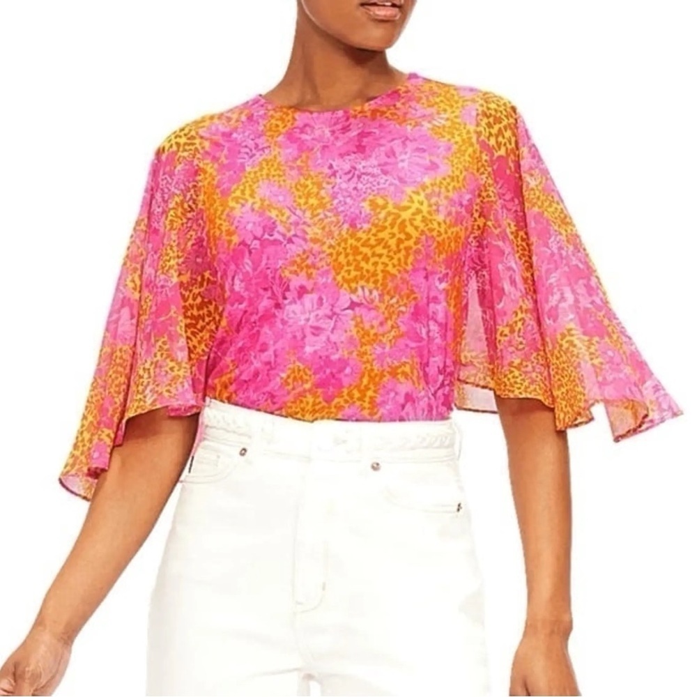 TED BAKER NWT Orange Pink Lilanya Floral print Woven Top size 1 Small Whimsical